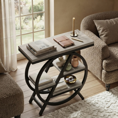 4-Tier End Table, Small Industrial Side Table with Storage Shelves, Compact Snack Table for Living Room & Bedroom