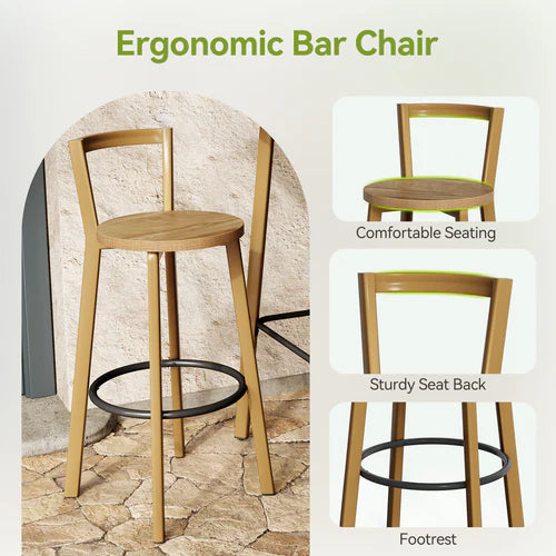 Bar Table Set 39.4" Square High-Top Bistro Pub Table with 2 Chairs Compact Space-Saving Design with Footrests Oak Finish for Home Kitchen Balcony