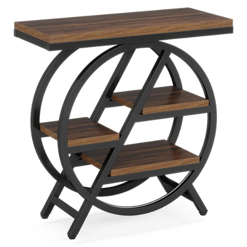 4-Tier End Table, Industrial Side Table with Open Shelves, Rustic Brown Wooden Top & Metal Frame for Living Room Bedroom