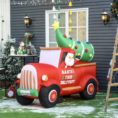 HOMCOM 6FT Inflatable Christmas Santa Claus Driving Truck, LED Lighted Blow Up Outdoor Yard Decoration for Holiday Display 