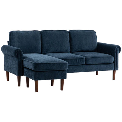 HOMCOM L Shape Sofa, Modern Sectional Couch with Reversible Chaise Lounge, Wooden Legs, Corner Sofa for Living Room, Dark Blue 
