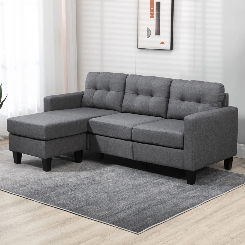 HOMCOM L-shaped Sofa, Chaise Lounge, Furniture, 3 Seater Couch with Switchable Ottoman, Corner Sofa with Thick Padded Cushion for Living Room, Office, Grey