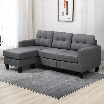 HOMCOM L-shaped Sofa, Chaise Lounge, Furniture, 3 Seater Couch with Switchable Ottoman, Corner Sofa with Thick Padded Cushion for Living Room, Office, Grey 