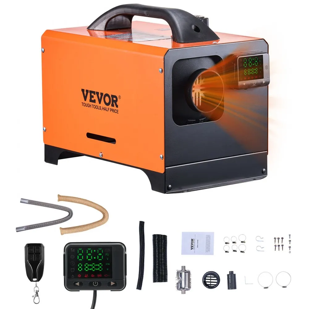 VEVOR Diesel Air Heater, 8 kW DC12-24V, Fast Heating Diesel Parking Heater with Remote Control and Square Color Digital Display, Low Noise, Voice Announcement, for RV, Truck, Camper, Boat and Trailer 