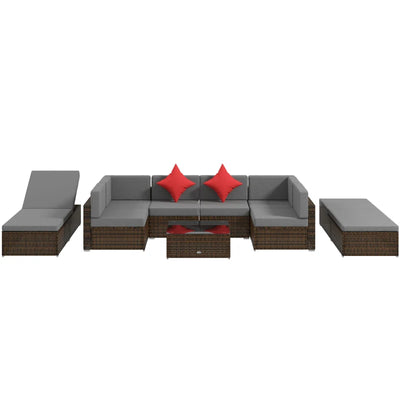Outsunny 9 Pieces Wicker Patio Furniture Set with Cushion, Light Grey 