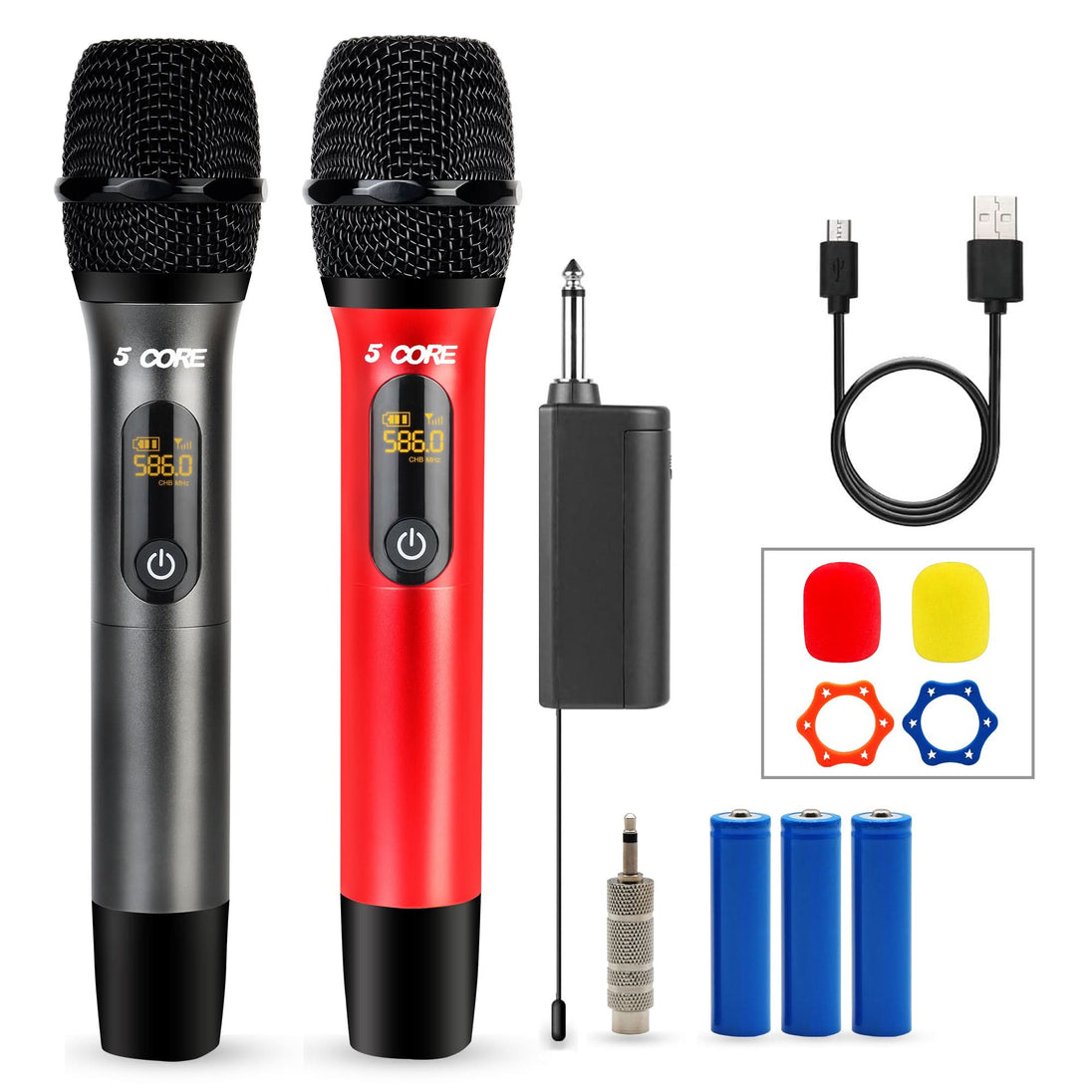 5Core Wireless Microphone Pair UHF Handheld Microfonos Inalambricos Cordless Mic RED + GRAY