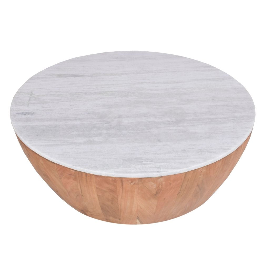 Cecile Mango Wood Drum Coffee Table With Marble Top 