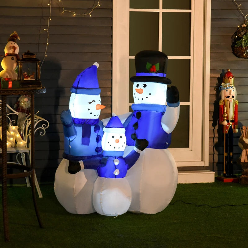 HOMCOM 4FT Inflatable Christmas Snowmen Family, LED Lighted Holiday Blow Up Decoration for Indoor & Outdoor Display 