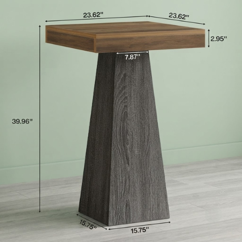 Bar Table 39.96" Square Pub Dining Table for Cocktail and Home Bar with Heavy Duty MDF Frame Brown & Gray