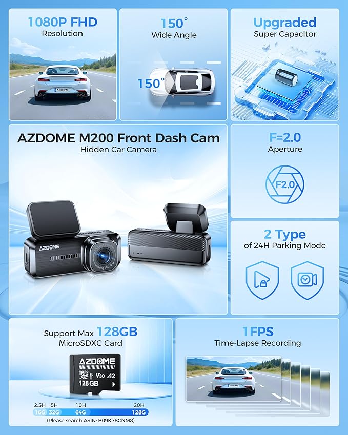 AZDOME M200 1080P Front Dash Cam 