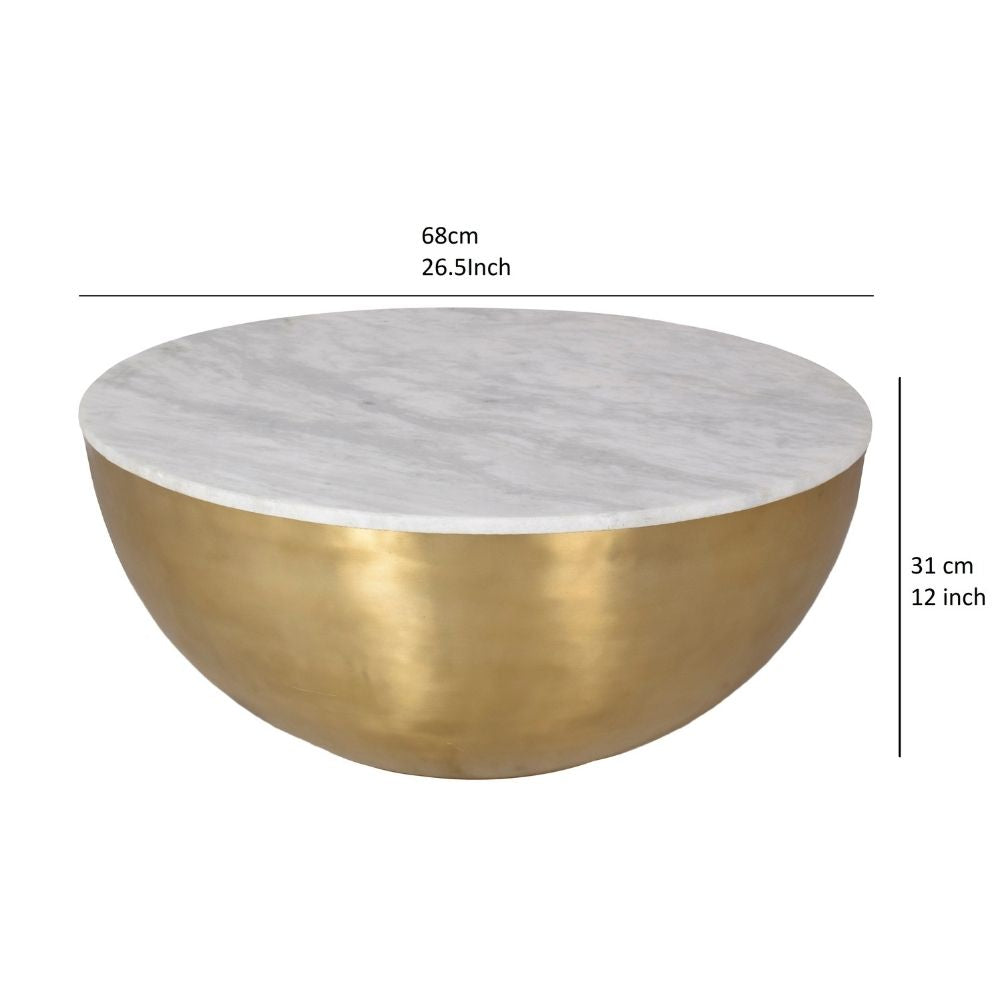 Lia Brass Drum Coffee Table With Marble Top 