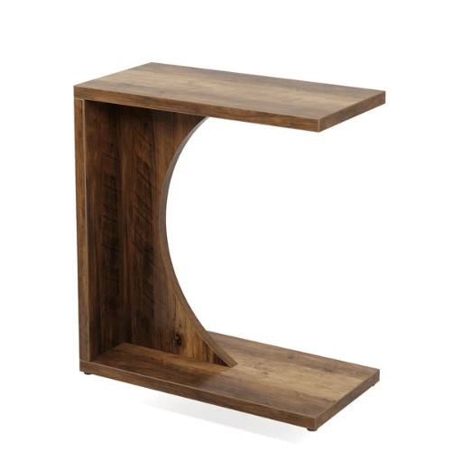 C-Shaped End Table, 23.62" Narrow Sofa Side Table with Adjustable Feet, Modern Living Room Laptop Table