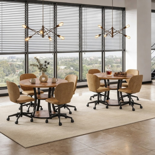 39" Round Conference Table Modern Meeting Room Table with Storage Shelf Metal Base for 2-4 People Industrial Rustic Brown Black