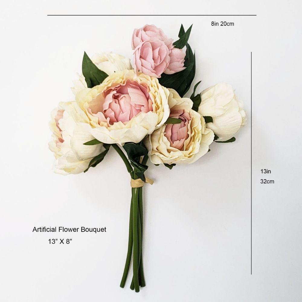 Peach Pink And Cream Artificial Peony Flower Bouquet 13’’X8’’ 