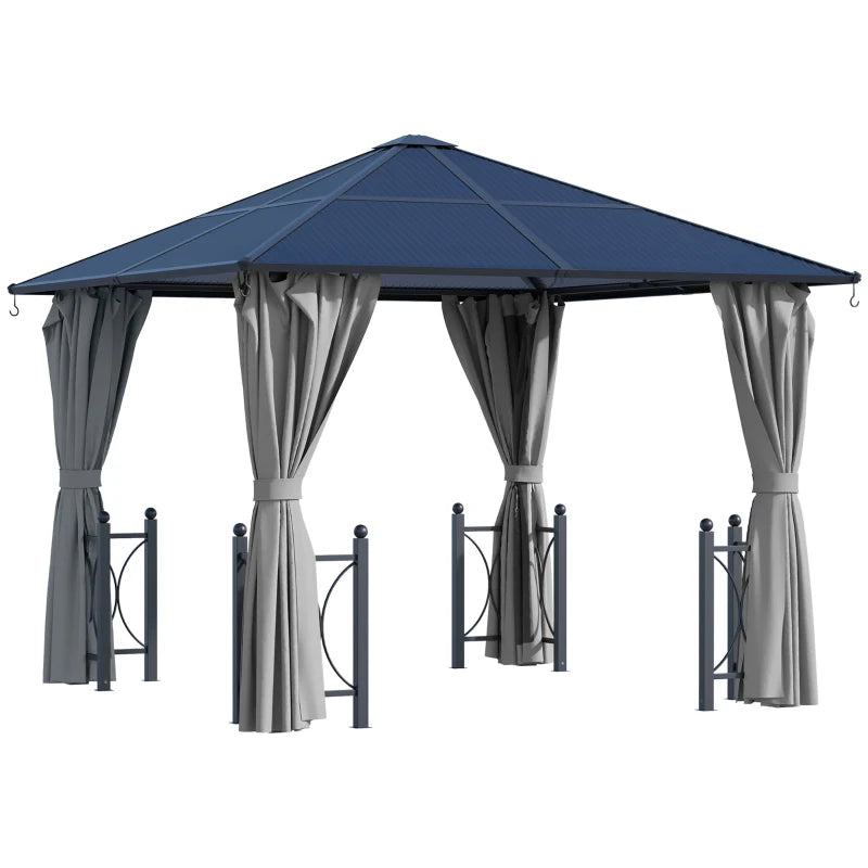 Outsunny 10' x 10' Hardtop Gazebo with PC Board Roof and Aluminum Frame, Patio Gazebo with Curtains and Netting for Party Wedding Marquee Tent, Black 