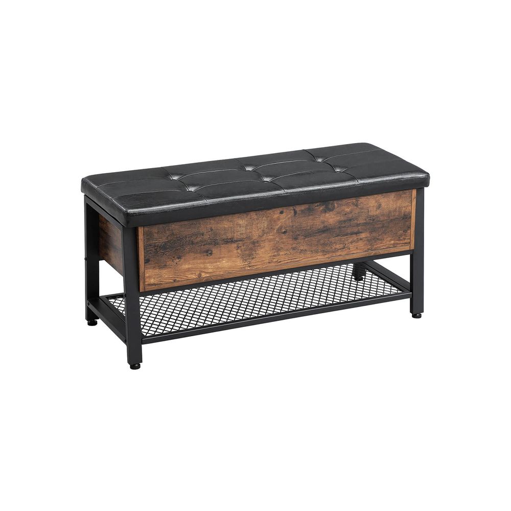 VASAGLE Industrial Storage Bench with Padded Seat and Metal Shelf 