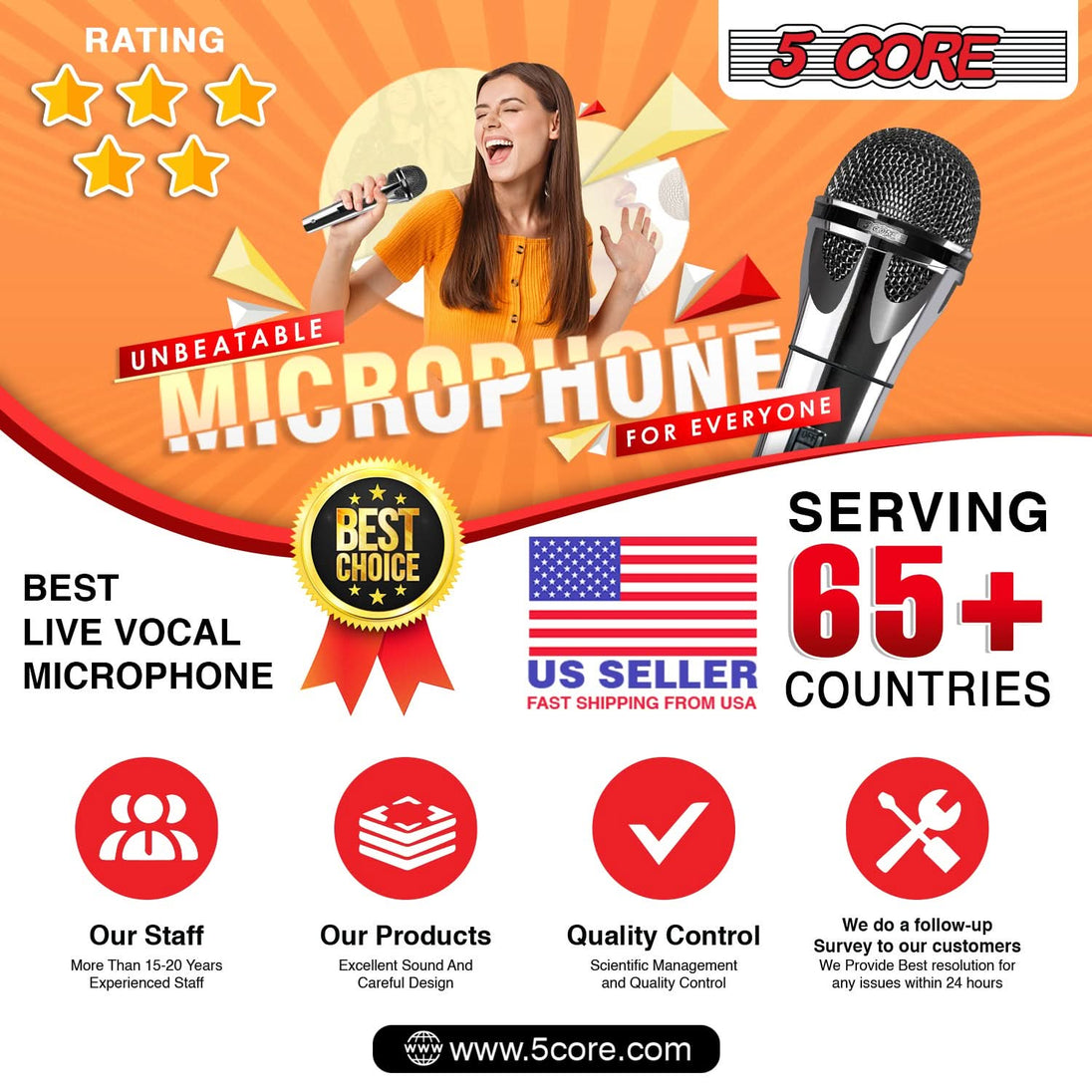 5Core XLR Microphone, Dynamic Microphone, Karaoke Mic, Singing Microphone, Studio Microphone.