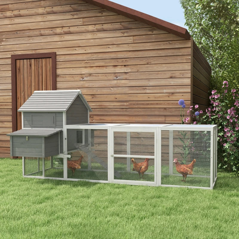 PawHut Wooden Chicken Coop with Nesting Boxes, Run, Doors, Tray, Ramp for 4-6 Chickens