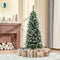 HOMCOM 5ft Decorated Flocked Artificial Christmas Tree – Red Berries, Pine Cones, Pencil Shape, Green