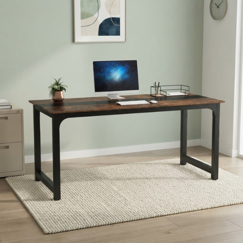 Conference Table 70.86" Rectangular Meeting Table Computer Desk for Office Training Room with Metal Frame Scratch Resistant Rustic Brown & Black