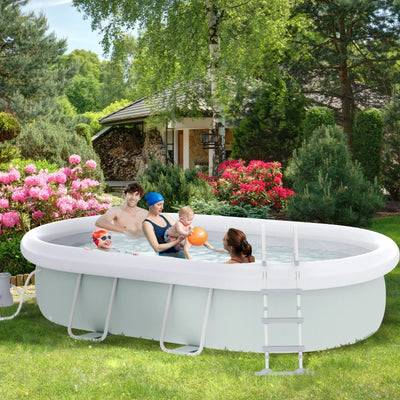 Outsunny 18' x 10' x 3.5' Above Ground Swimming Pool, Non-Inflatable Rectangular Steel Frame Pool with Filter Pump, Safety Ladder for 1-8 People, Grey 