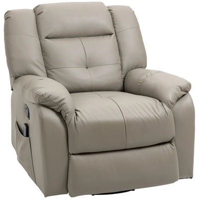 HOMCOM 8-Point Vibration Massage Recliner Chair for Living Room, PU Leather Manual Reclining Chair, Swivel Recliner with Remote Control, Rocking Function, Grey 