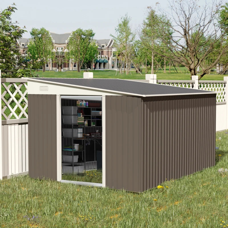 Outsunny 11' x 9' Steel Garden Storage Shed, Outdoor Metal Tool House with Double Sliding Doors & 2 Air Vents, Grey 