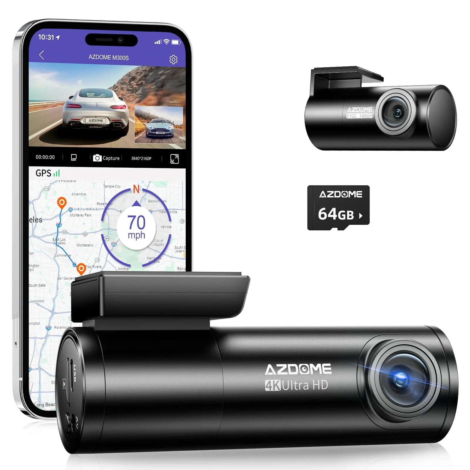AZDOME M300S 2CH 4K Front Rear Dash Cam 