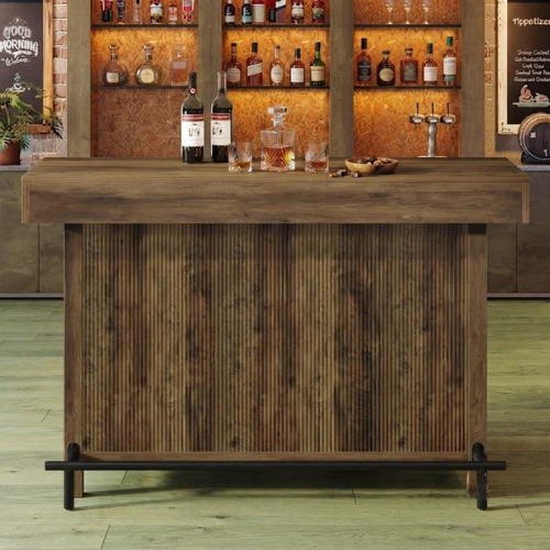 57.48" Industrial Bar Unit Counter Height Bar Table with 2-Tier Storage Shelf and Metal Footrest for Home Bar Dining Rustic Brown
