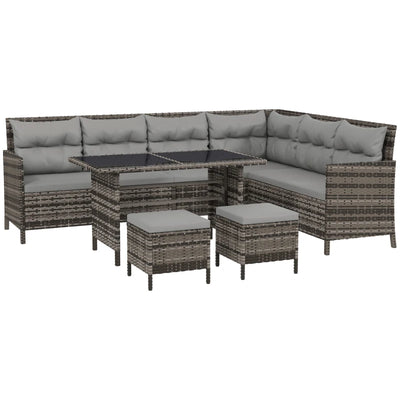 Outsunny 6pcs Outdoor Rattan Sofa Set Garden Wicker Sectional Couch Furniture Set with Dining Table and Chair Grey 