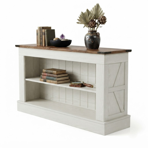 63" Modern TV Stand for Up to 75" TVs, Farmhouse Entertainment Center Media Console with Open Shelves Rustic White & Brown