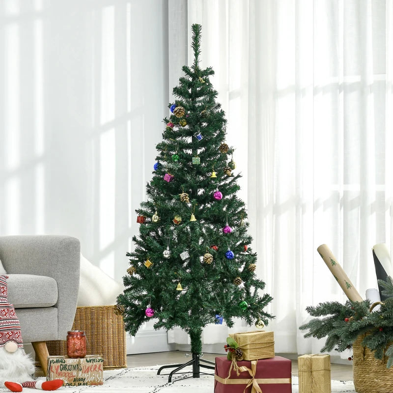 HOMCOM Green Artificial Christmas Tree with Ornaments, Holiday Xmas Decoration for Home, Office & Party 