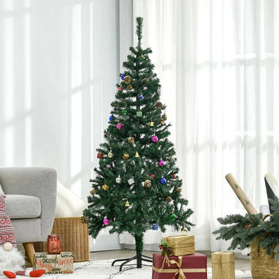 HOMCOM Green Artificial Christmas Tree with Ornaments, Holiday Xmas Decoration for Home, Office & Party 
