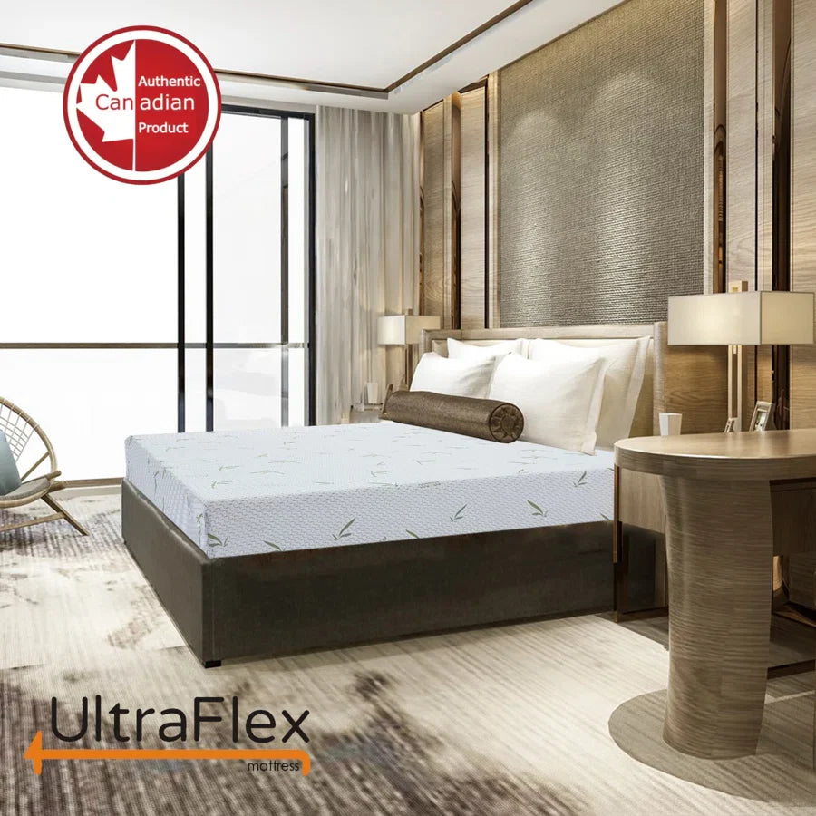 UltraFlex® SleepTight – Mattress and BoxSpring Set Canadian Made- Gel Memory Foam Mattress | CertiPUR-US® Certified, Cooling, Pressure Relief, Medium Firm, Fiberglass-Free, Bamboo Cover | Ideal for Bunk Beds, RVs & All Frames | Spinal Support