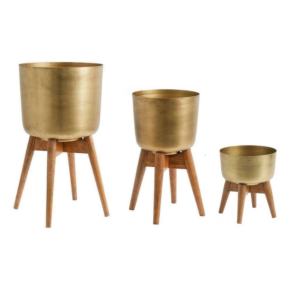 Atzi - Mid-Century Turned Wood Leg Planter Brass (Multiple Sizes) 