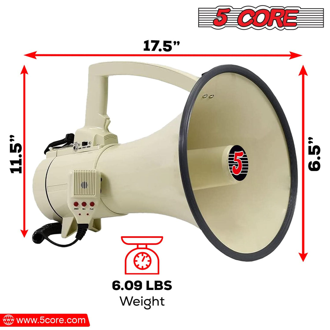 5Core Megaphone Bullhorn Speaker 100W Professional Bull Horn Battery Power Megafono 2000Yard Range