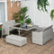 Outsunny 5 Pieces Wicker Patio Dining Set, Conversational Rattan Loveseat Sofa, Ottoman and Dining Table, 6-seater Outdoor Furniture Set with Glass Tabletop and Cushions, Gray