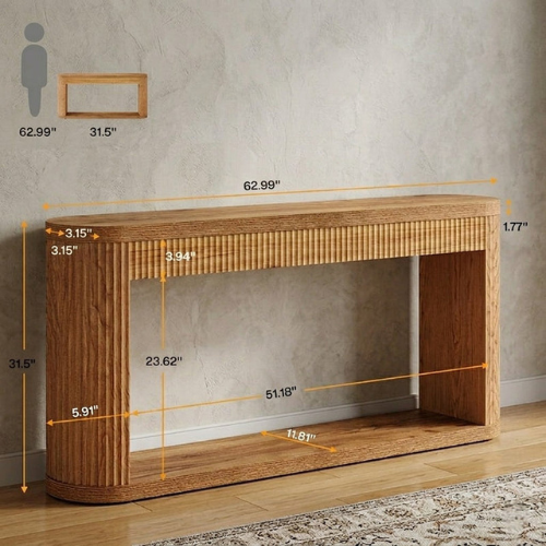 63-Inch Fluted Console Table, Modern Sofa Table for Entryway And Living Room