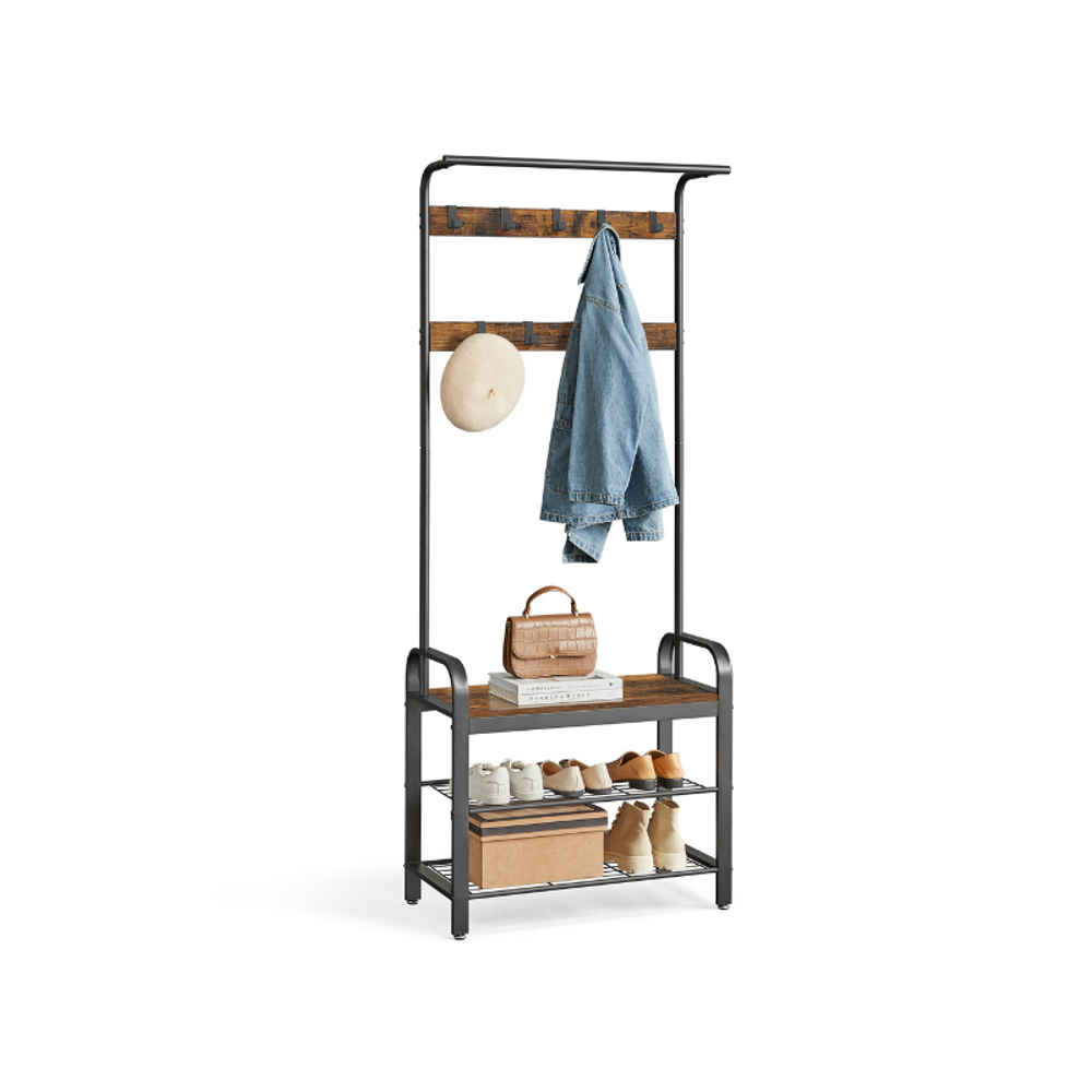 VASAGLE Industrial Coat Rack with Bench for Entryway 