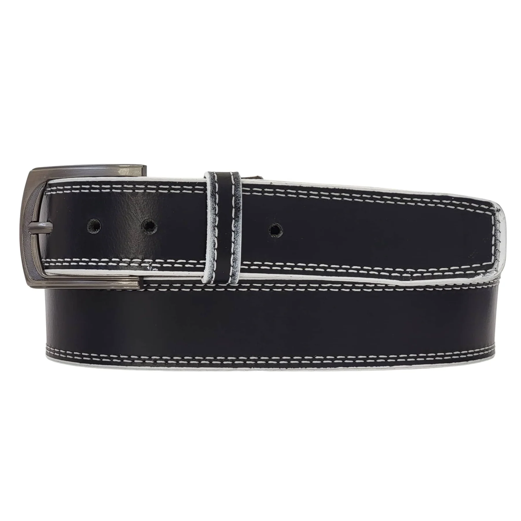 The Pegasus Belt - Black Full Grain Leather Belt with White Stitches 