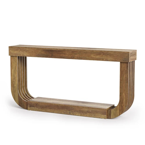 70.9" Console Table, 2-Tier Farmhouse Sofa Table with U-Shaped Pedestal, Rustic Brown Entryway Table