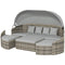 Outsunny 4 Pieces Patio PE Wicker Round Daybed, Outdoor Rattan Garden Lounge Furniture Sets, Light Grey