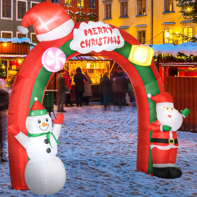 HOMCOM 9FT Inflatable Christmas Archway with Santa Claus & Snowman, Outdoor Blow Up Decoration with LED Lights 