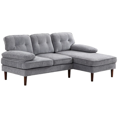 HOMCOM Modern Corner Couch with Right Chaise Lounge, Tufted 3-Seater Sofa with Wooden Legs for Living Room, Bedroom, Grey 