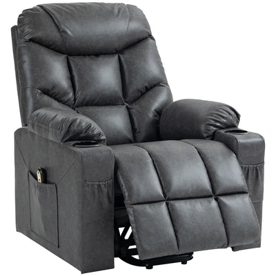 HOMCOM Lift Chair for Elderly, PU Leather Electric Recliner Chair with Quick Assembly, Remote, Cup Holders, Side Pockets, Grey 