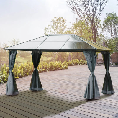 Outsunny 10' x 13' Hardtop Gazebo Aluminum Framed Marquee Party Tent Shelter with Mesh Curtains & Side Walls - Grey 