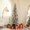 HOMCOM 6FT Prelit Pencil Christmas Tree with Remote, Slim Artificial Flocked Xmas Tree with Dual-Colour LED Lights, 429 Tips & Metal Stand