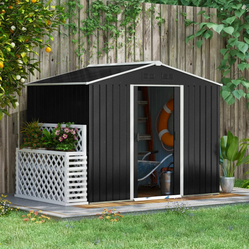 Outsunny 8' x 6' Outdoor Storage Shed, Metal Garden Tool Storage House with Lockable Sliding Doors and Vents for Backyard Patio Lawn, Charcoal Grey 