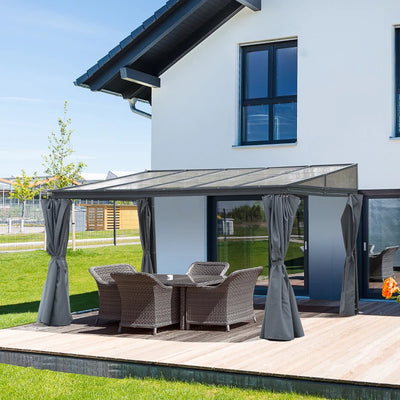 Outsunny 10' x 13' Outdoor Hardtop Pergola PC Roof Gazebo Party Tent Garden Sun Shelter UV protection with Curtains 