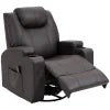 HOMCOM Massage Recliner Chair for Living Room with 8 Vibration Points, PU Leather Swivel Rocker Manual Reclining Chair with Cup Holders, Brown 
